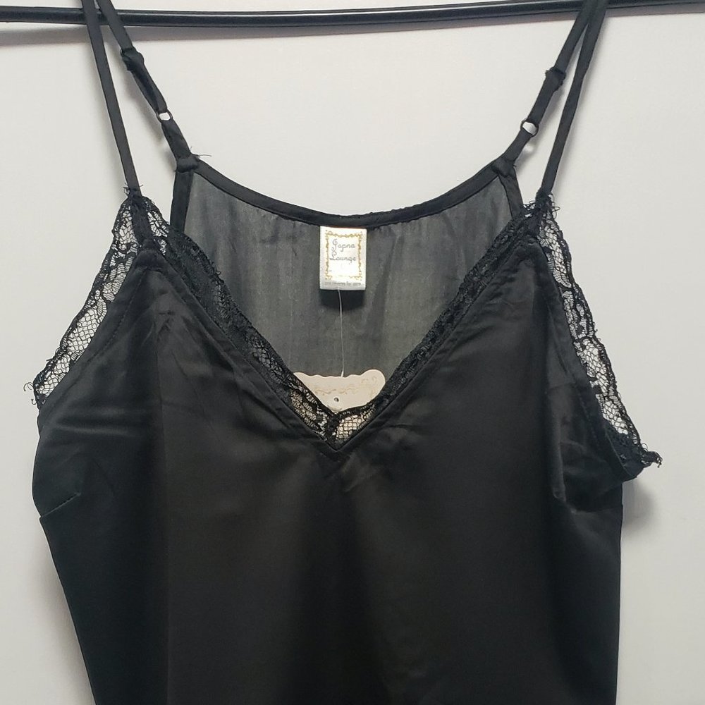 NEW JAPNA LOUNGE BLACK ADJUSTABLE STRAP LACE V-NECK CAMISOLE SIZE LARGE